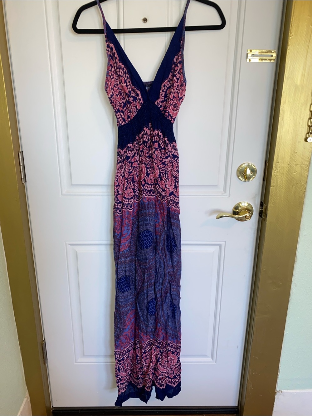 Women's Pink & Blue Patterned Maxi Dress